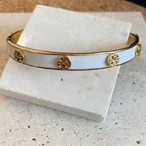 Tory Burch Elegant Gold and White Bangle Bracelet
